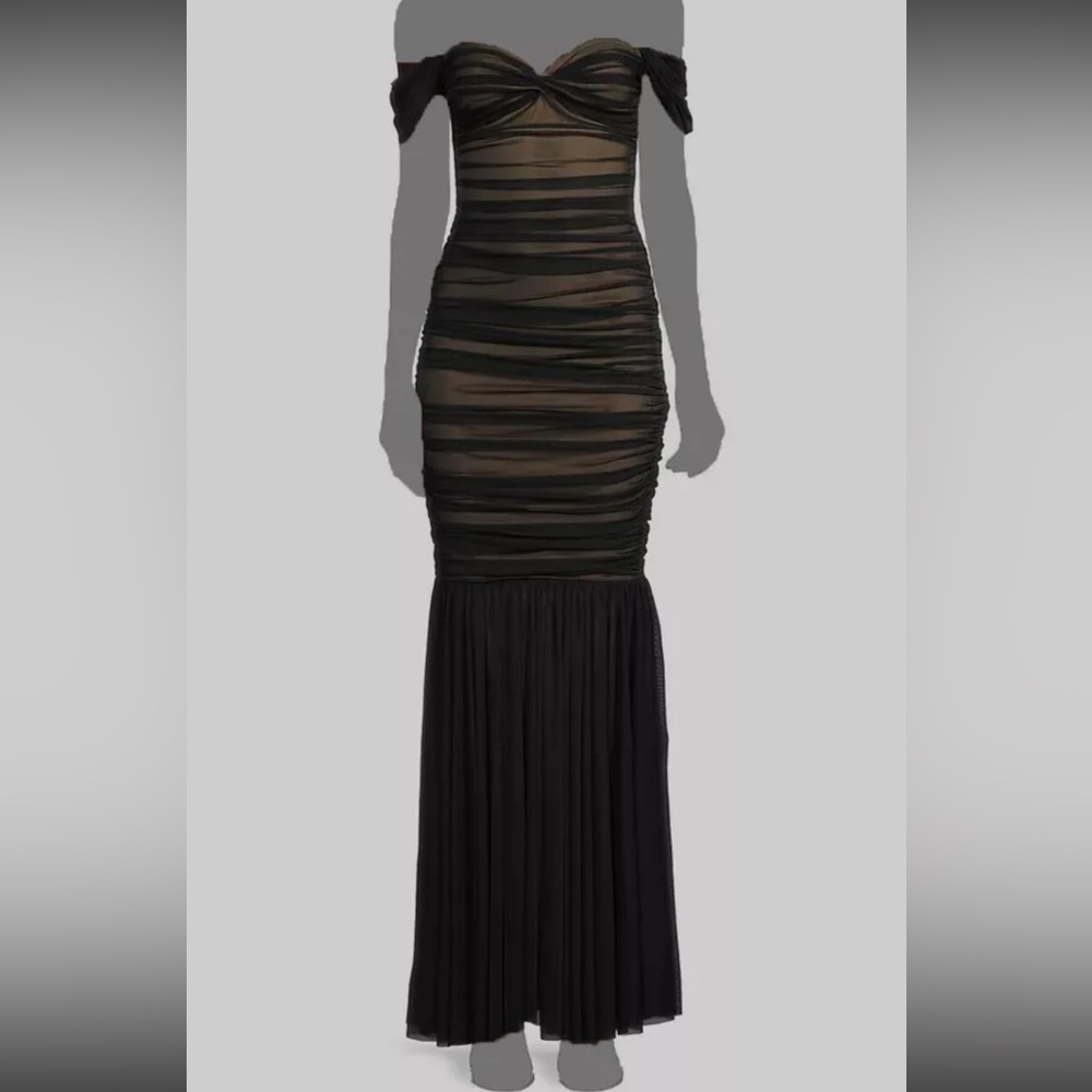 Norma Kamali fishtail dress black mesh with sweetheart neckline XL. Never worn!